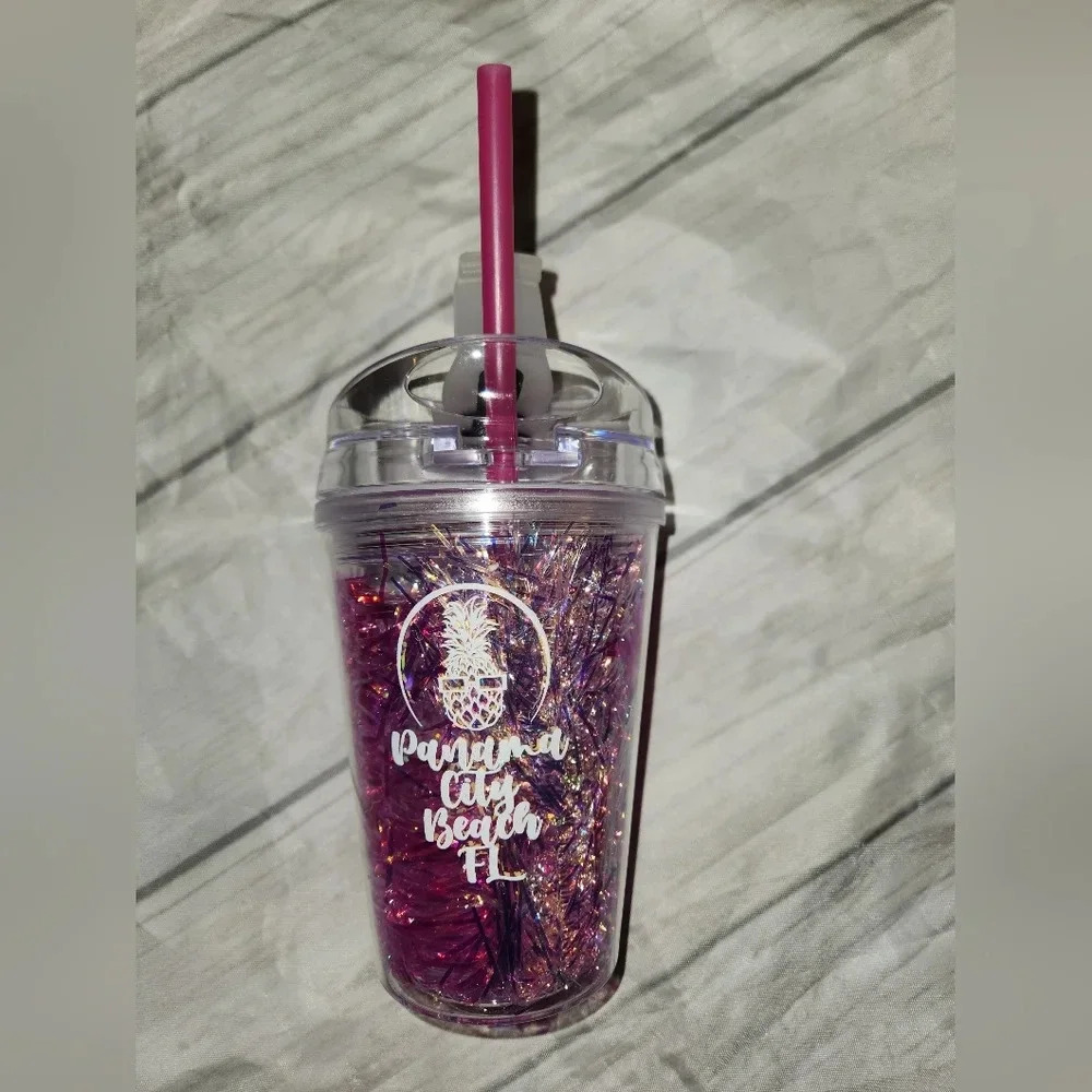 Pink iridescent confetti tumbler